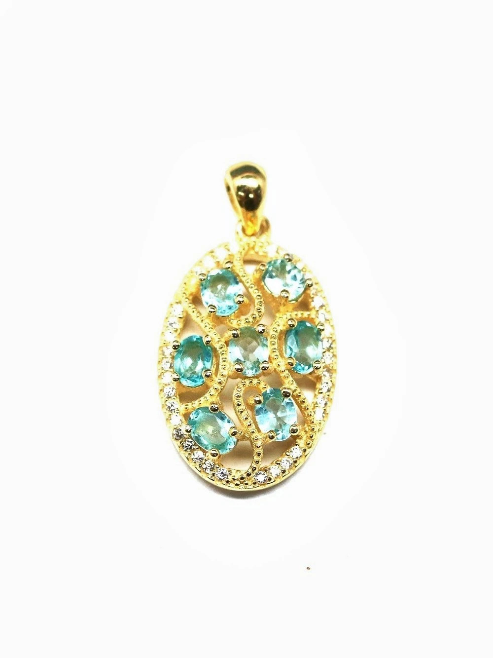 Stunning Natural Apatite Pendant necklace 18” 925 Sterling w/ 18K Yellow Gold